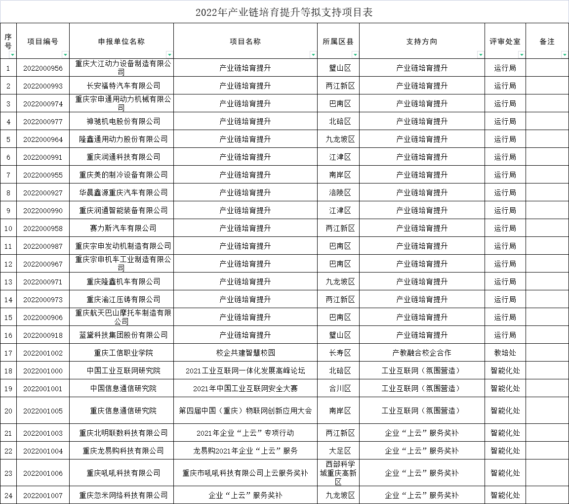 2022年產(chǎn)業(yè)鏈培育提升等擬支持項(xiàng)目表