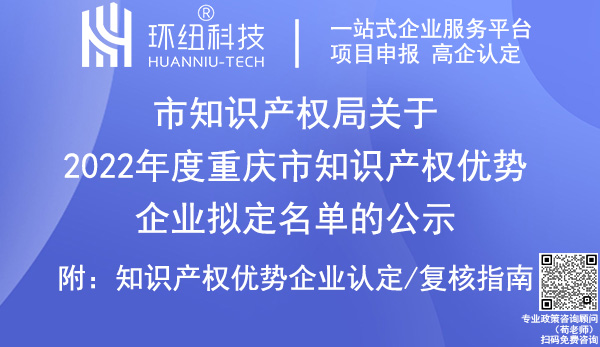 2022年度重慶市知識(shí)產(chǎn)權(quán)優(yōu)勢(shì)企業(yè)認(rèn)定名單