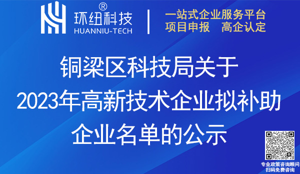 銅梁區高新技術企業補助名單